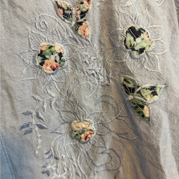 Vintage Andrea Blue Floral Embroidered Shoulder Pad Top XL - Picture 8 of 9